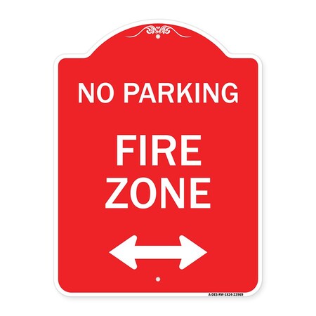 Signmission Fire Zone W/ Bidirectional Arrow, Red & White Aluminum Architectural Sign, 18" x 24", RW-1824-23969 A-DES-RW-1824-23969